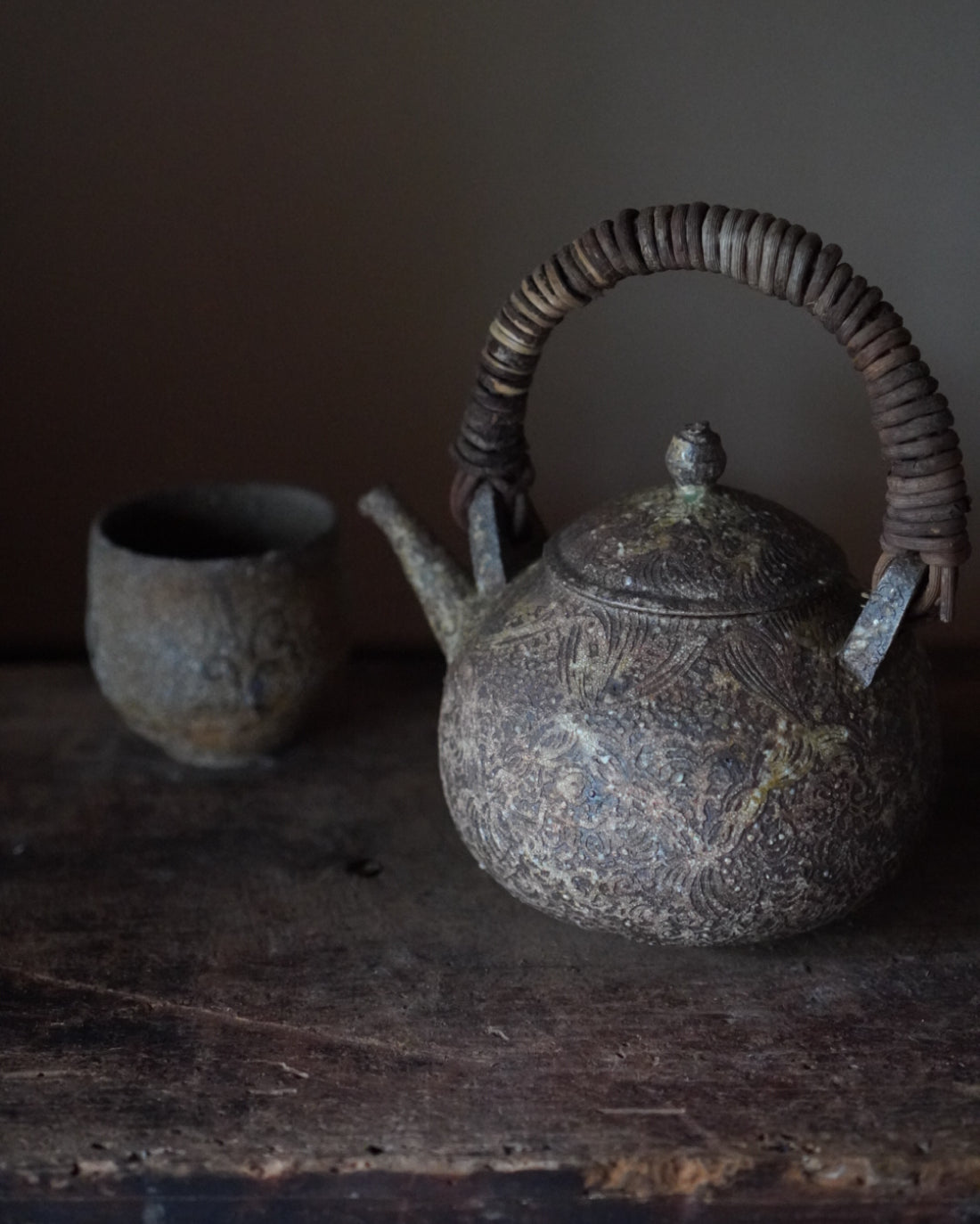 White Slip Patterned Teapot